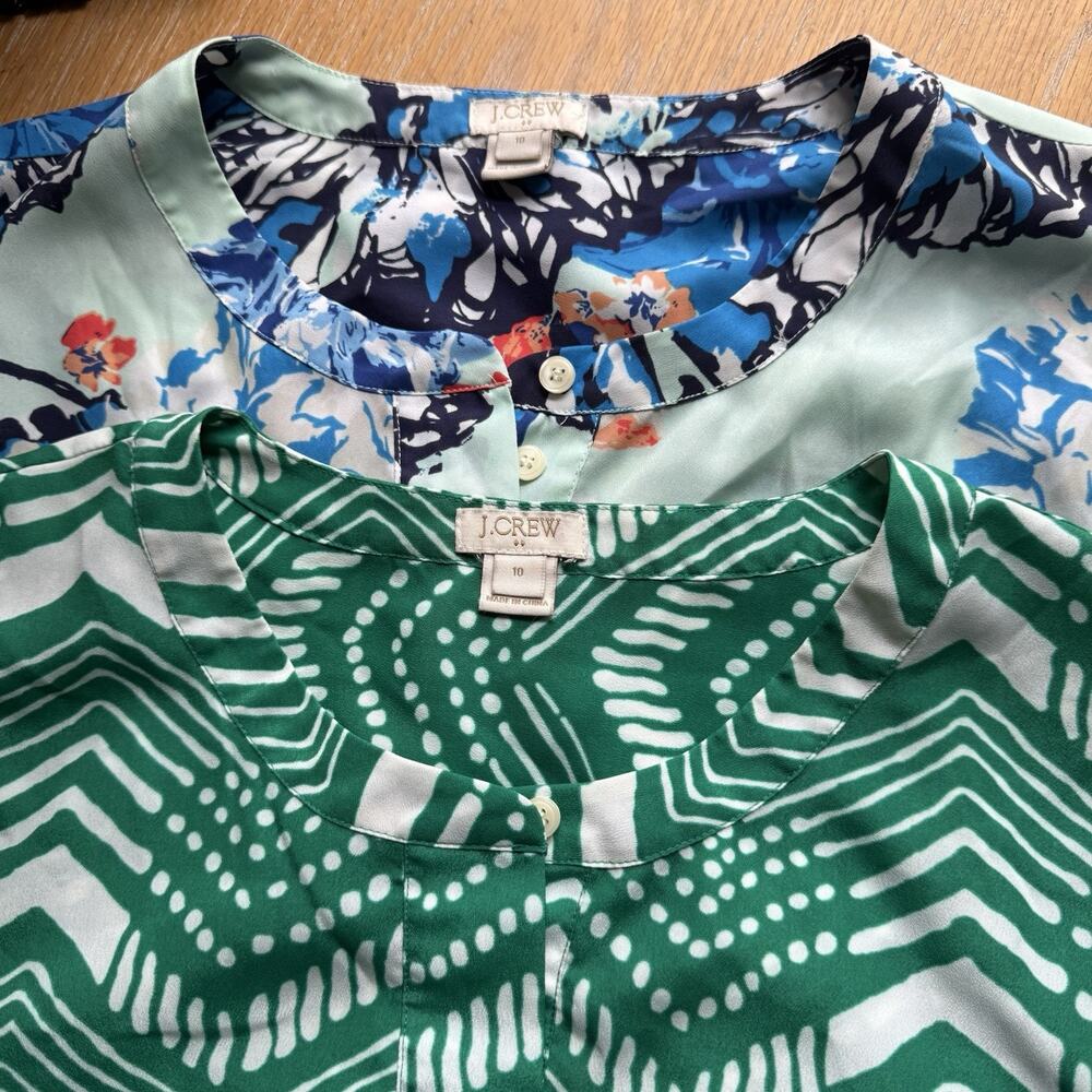 J Crew Lot of 2 Size 10 Tops Short Cap Sleeve Floral and Zigzag Prints Loose Fit